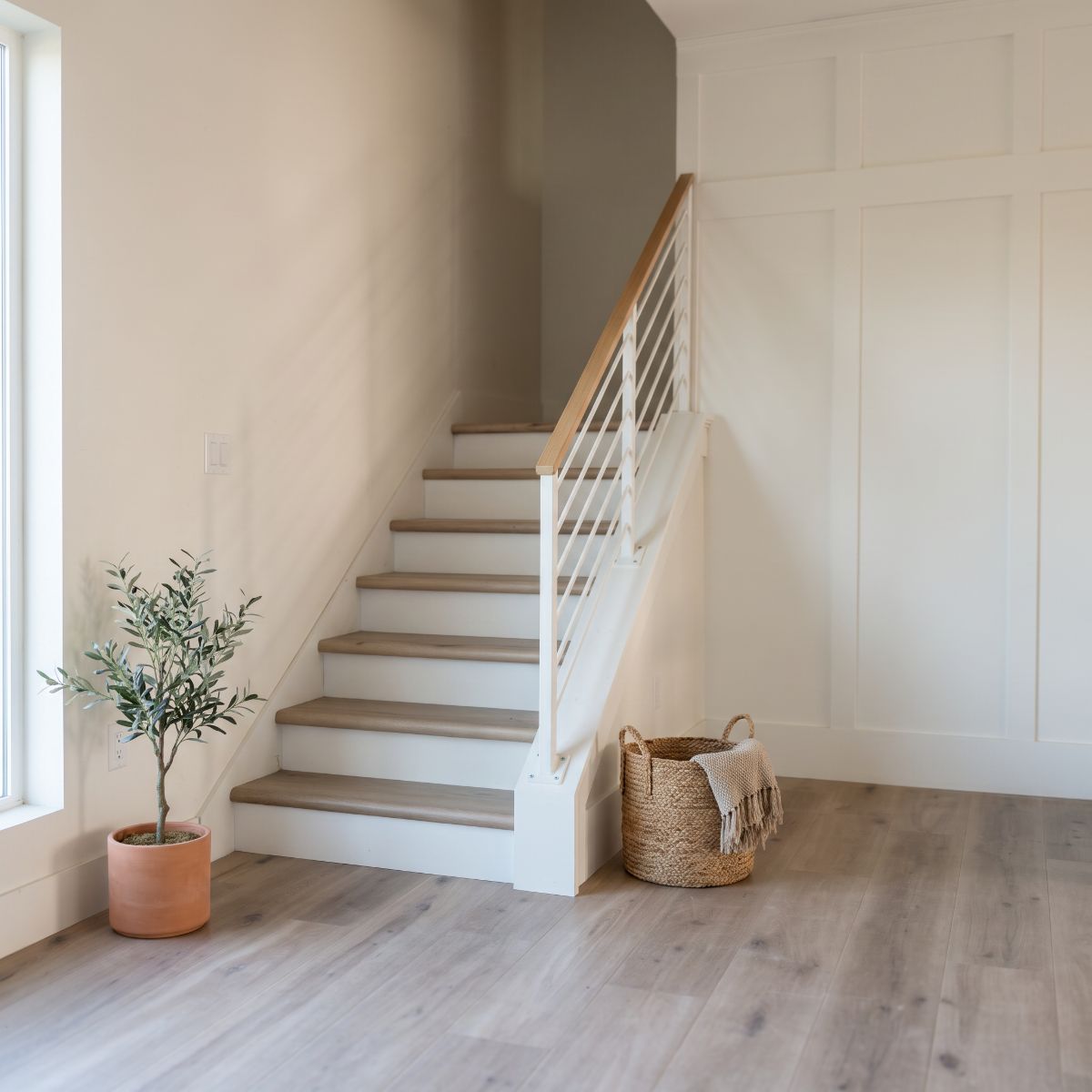 Luxury vinyl plank flooring installed on stairs in Iowa City, Iowa