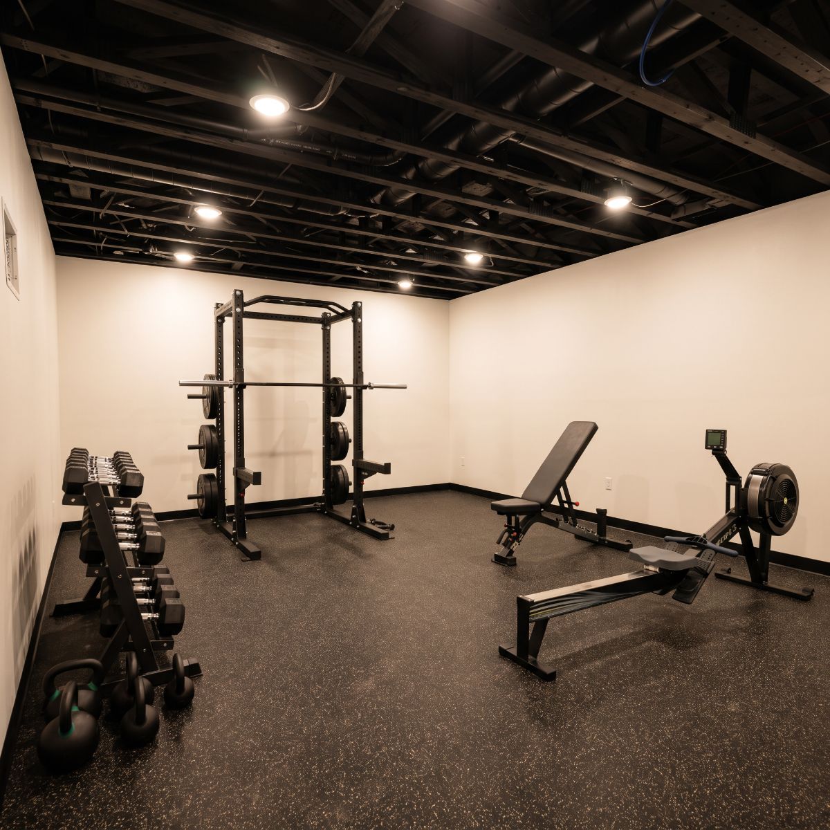 Rubber gym flooring installed in a fitness space in Iowa City, Iowa